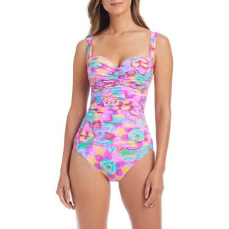 Bleu Rod Beattie Shirred One-Piece Swimsuit in Pink Multi at Nordstrom, Size 12