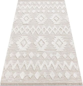 RugsX Rugsx - Carpet eco sisal moroc 22319 rhombuses boho 22314 fringe - structural beige / cream beige 155x220 cm