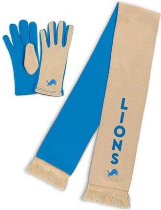 WEAR by Erin Andrews Womens WEAR by Erin Andrews Detroit Lions Tonal Microcheck Scarf & Glove Set in Tan at Nordstrom