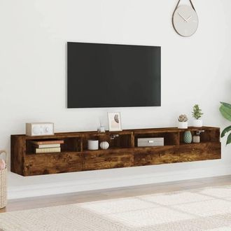 Berkfield Home TV Wall Cabinets 2 pcs Smoked Oak 100x30x30 cm Engineered Wood in Brown | Size: 100 x 30 x 30 cm