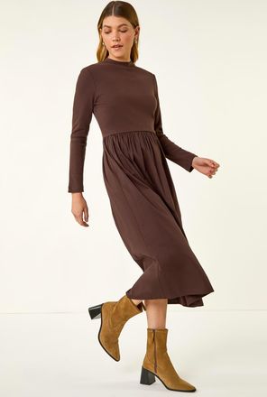 Roman Cotton Stretch Jersey Mix Midi Dress