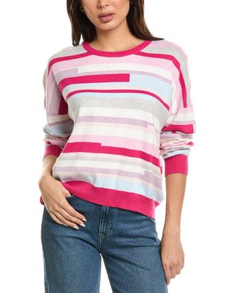 Brodie Abstract Stripe Crewneck Cashmere-Blend Sweater