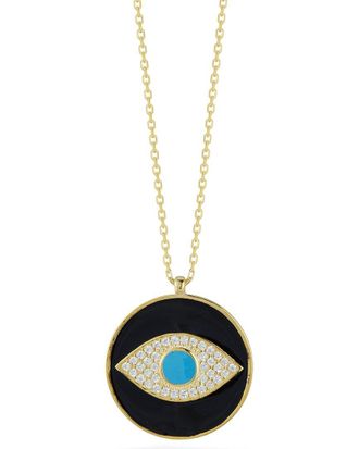Sphera Milano 14K Over Silver Cz Enamel Synthetic Turquoise Evil Eye Necklace