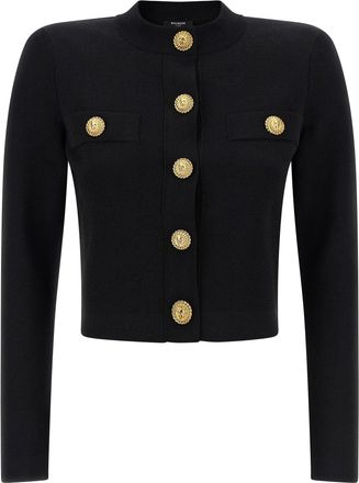 Balmain Cropped Cardigan Maglioni Nero-Donna