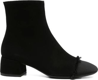 Roberto Festa Milano 40 mm enkellaarzen met blokhak en franje - Zwart