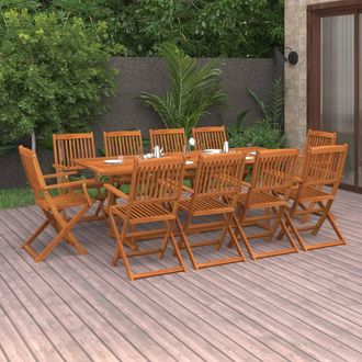 Berkfield Home 11 Piece Garden Dining Set Solid Acacia Wood in Brown