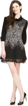 Papillon Filgree Print Cowl Neck Lace Hem Detail Dress In Black