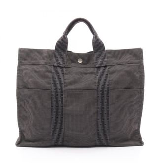 Herm&egrave;s Gray Nylon Canvas Handbag Tote Bag (Pre-Owned)