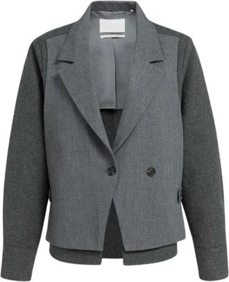 YaYa Blazer con Tejido de Contraste y Corte Holgado - Jackets - Mujer - Gris - L
