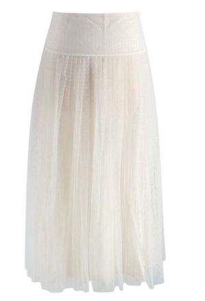 Dior Christian Dior Cream Mid-Length Pleated Tulle Skirt Size XS