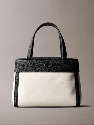 Calvin Klein Womens Monogram Canvas Mini Tote Crossbody Bag - White