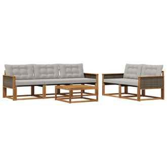 vidaXL Conjunto De Sof&aacute;s De Exterior 6 Pcs Natural Y Gris Claro Vidaxl