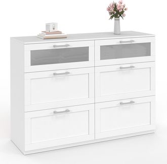 IDMarket Cassettiera A 6 Cassetti Vito 110 Cm, Legno Bianco Ed Effetto Smerigliato