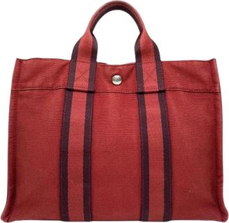 Herm&egrave;s Pre-owned Katoenen Tote Bag - Dames - Vintage Shopper - Rood - ONE Size - Katoen - Vintage