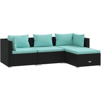 vidaXL 4 Pcs Garden Lounge Set Con Vime Pe Negro