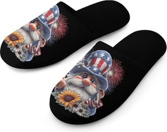 Generic USA Flag Gnome Mens Slippers Warm Non-Slip Houes Shose Spa Slipper for Home Bedroom