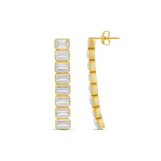 SHYMI Emerald Bezel-Set Drop Earrings -.925 Sterling Silver, Rhodium Plated, Cubic Zirconia Stones, Day to Night