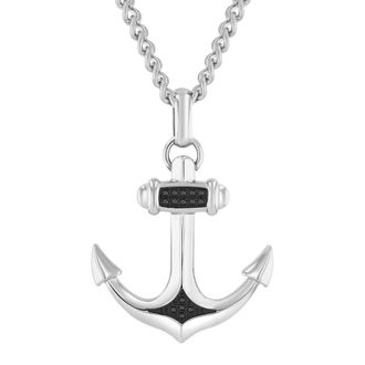 Robert Alton Black Diamond Accent Stainless Steel with Black Finish Anchor Pendant