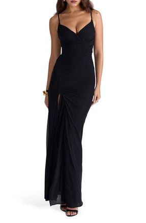 House of CB Issey Stretch Mesh Gown in Black at Nordstrom, Size X-Small A
