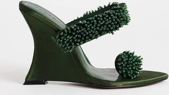 Topshop Nico - Sabot con zeppa e decorazioni in raso verde oliva