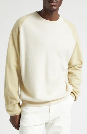 Frenckenberger Colorblock Cashmere Sweater in Chalk/Faded Beige at Nordstrom, Size X-Large