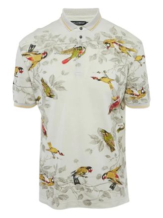 Dolce & Gabbana bird-print buttoned polo shirt - Grey