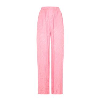 Balenciaga Straight Trousers, female, Pink, XS, Silk Logoed Pink Trousers