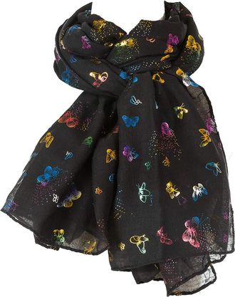 World of Shawls New Butterfly Print Ladies Celebrity Style Scarves Maxi, Scarf, Wrap, Sarong, shawls (New Multi Colour Glitter Black)