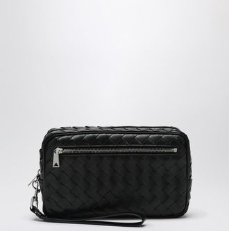 Bottega Veneta Black Pouch in Intrecciato with Wrist Strap