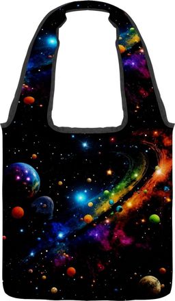 Generic Aesthetic Galaxy Starry Reversible Canvas Shoulder Tote - Double-Sided Print, 12oz Cotton, 27cm Drop, Fold-Flat Bag for Travel, Shopping, Street Outin