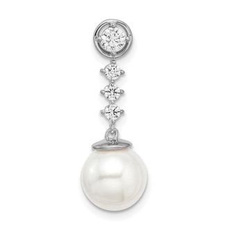 Diamond2Deal 14k White Gold Freshwater Cultured Pearl & Diamond Chain Slide Pendant