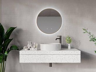 Vente-Unique Round Illuminated Anti-Fog Bathroom Mirror With Golden Frame - D60 Cm in Gold