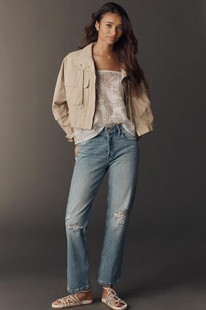 Good American Good Vintage Mid-Rise Straight-Leg Distressed Jeans