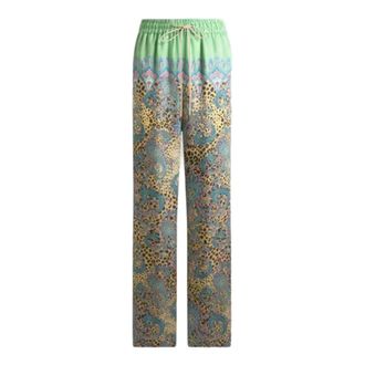 Etro Etro, Wide Trousers, female, Green, Size: 2XS Wide-leg trousers with placed Paisley and animal print