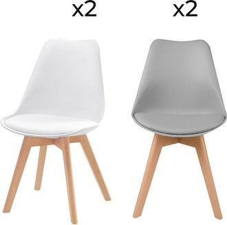Rendez-Vous Déco Paquete de 4 sillas gris claro y blanco