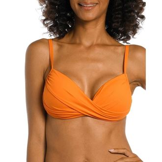 La Blanca Island Goddess Bikini Top Womens Tangerine Crisscross Swimwear FROG817