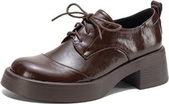 Generic Womens Glossy Faux Leather Loafers Chunky Block Heels Round Toe Slip On Dress Shoes with Pull Tab Lightweight Comfortable Durable Anti Slip Low Top,Br