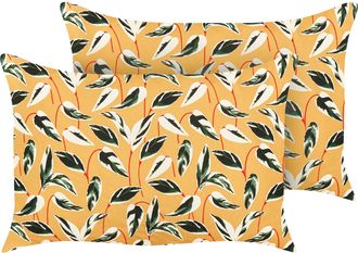 Beliani Conjunto De 2 Cojines De Jard&iacute;n Almohada De Exterior 40 X 60 Cm Poli&eacute;ster Motivo Hojas Multicolor Taggia