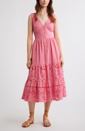 Treasure & Bond Lace Detail Sleeveless Cotton Dress in Pink Lemonade at Nordstrom, Size Xx-Large