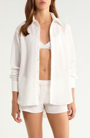 Hunza G Seersucker Button-Up Top in White at Nordstrom, Size Large/x-Large