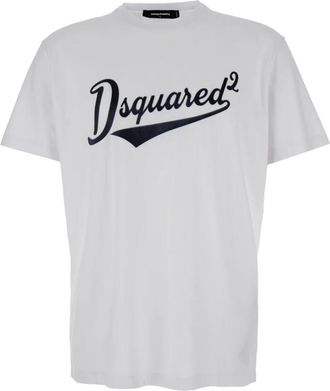 Dsquared2 Tops, Heren, Wit, S, Katoen, Logo Print Wit Katoenen T-Shirt