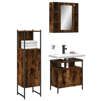 Berkfield Home 3 Piece Bathroom Cabinet Set Smoked Oak Engineered Wood in Brown