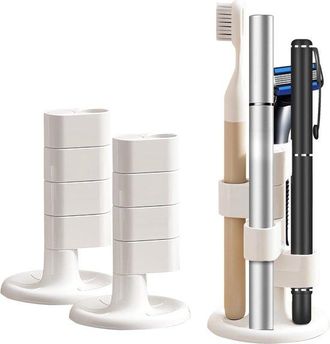 OEM Soporte Giratorio De 360&deg; Para Cepillos De Dientes (2 Unidades), Soporte Multifuncional Para Cepillos De Dientes Y Brochas De Maquillaje, Blanco
