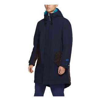 Nike Mens Nike Sportswear Therma-Fit White Space Back Large Logo Printing Colorblock Mid-Length Hooded Jacket Blue DD6776-451