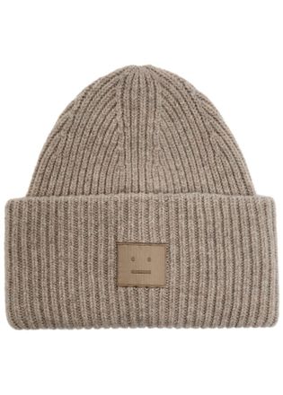 Acne Studios Pansy Face Ribbed Wool-blend Beanie - Grey - One Size
