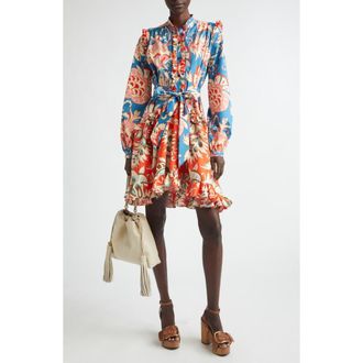 Etro Print Long Sleeve Stretch Cotton Dress in Print On Pale Blue Base at Nordstrom, Size 4 Us