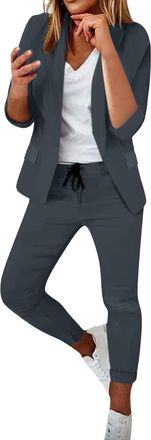 Generic Ladies Blazer Suit Set Trouser Suits for Women Elegant Wedding Suits 2 Piece Outfits Long Sleeve Button Jacket with High Waist Pants Business Work Off