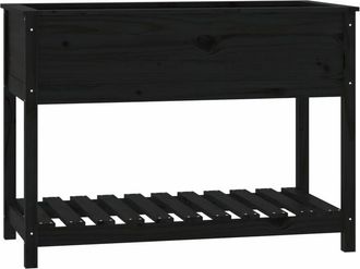 vidaXL Vidaxl - Jardinera Con Estante Madera Maciza Pino Negra 111,5x54x81 Cm