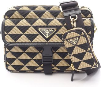 Prada Black Brown Canvas Pouch Shoulder Bag (Pre-Owned)