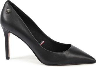 Tommy Hilfiger Schoenen, Dames, Zwart, 40 EU, Leer, Zwarte leren puntige hakken